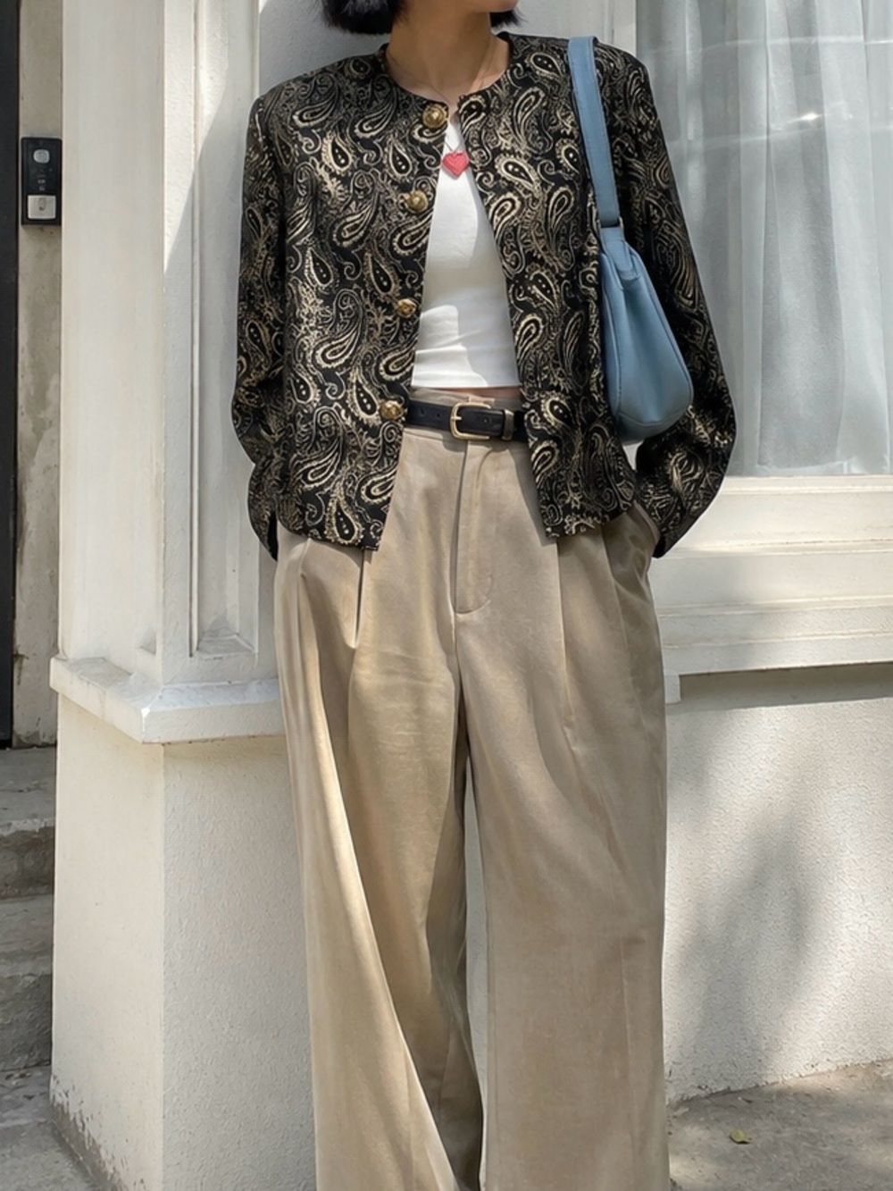 Eaton Black & Gold Paisley Embroidered Brocade Blazer